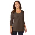 Plus Size Women's Stretch Cotton Scoop Neck Tee by Jessica London in Chocolate (Size 14/16) 3/4 Sleeve Shirt