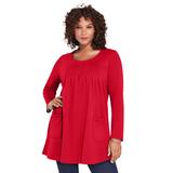 Plus Size Women's Long-Sleeve Two-Pocket Soft Knit Tunic by Roaman's in Vivid Red (Size 4X) Shirt