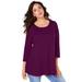 Plus Size Women's Three-Quarter Sleeve Swing Ultimate Tee by Roaman's in Dark Berry (Size 30/32) Shirt