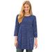 Plus Size Women's Perfect Printed Three-Quarter-Sleeve Scoopneck Tunic by Woman Within in Navy Offset Dot (Size 1X)