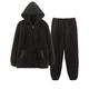 Mens Pyjamas Set Zip, Winter Long Sleeve 2 Piece Pjs Warm Fleece Pyjamas for Men with Fluffy Hoodie