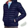 Gusto Men Bomber Down Jacket, Light Weight Soft Shell S, M, L, XL, XXL, XXXL (Blue-Burgundy, S)