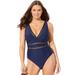 Plus Size Women's Lattice Plunge One Piece Swimsuit by Swimsuits For All in Navy (Size 6)