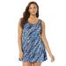 Plus Size Women's Chlorine Resistant Tank Swimdress by Swimsuits For All in Blue Swirls (Size 20)