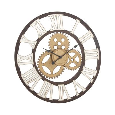 Brown Industrial Metal Wall Clock by Quinn Living in Brown