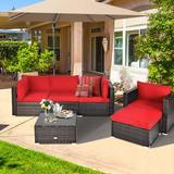 Gymax 6PCS Patio Conversation Set Rattan Sectional Furniture Set w/ - See Details