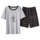 ZMK-720 Men's Pajama Set Summer Pajamas Sets for Men 2 Pieces Short Sleeve Shorts Men's Pyjamas Comfor Young Cotton Home Or Outside Suit Sleepwear (Color : A, Size : 4XL)