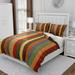 East Urban Home Dark Red, Green, & Brown Stripes Pattern Duvet Cover & Shams Microfiber in Brown/Green/Red | Wayfair