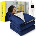 MONHOUSE Heated Throw - Electric Blanket - Digital Controller - Timer up to 9 hours, 9 Heat Settings, Auto Shutoff - Machine Washable - Single 130X160cm - NAVY SHEARLING