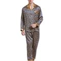 Mens 100% Merer Silk Pajamas Set Printed Tops and Pants Long Sleeve Sleepwear L-XXXL