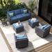 Latitude Run® GRST Rattan Sofa Seating Group w/ Cushions Synthetic Wicker/All - Weather Wicker/Wicker/Rattan in Blue | Outdoor Furniture | Wayfair