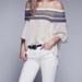 Free People Tops | Free People Knit Top Blouse Sweater Cream Gray Off Shoulder | Color: Cream/Gray | Size: M