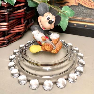 Disney Accents | Disney 2.5" Bisque Ceramic Mickey Sawing Logs Figurine | Color: Tan/Brown | Size: 2.5”