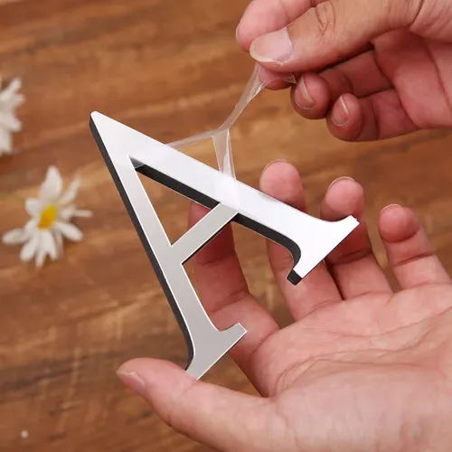 Autocollant mural miroir 3D en acrylique avec lettres argentées, affiche de l'alphabet pour
