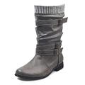 Dernolsea Mid Calf Boots Women, Pull On Flat Pixie Boots Buckle Calf Length Slouch Boots Grey Size 5.5