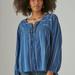 Lucky Brand Lace Up Stripe Tunic - Women's Clothing Tunic Tops Tees Shirts in Blue Stripe, Size XS