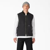 Dickies Men's Stonewashed Duck High Pile Fleece Lined Vest - Black Size S (TER02)