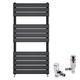 Warmehaus Heated Towel Rail Radiator Ladder Flat Panel Black 1200 x 600mm Central Heating Radiators for Bathroom Kitchen - with Angled TRV Thermostatic Radiator Valve Set