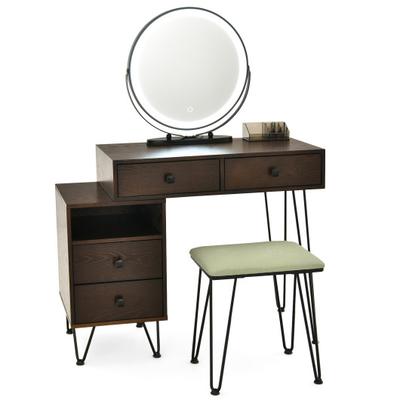 Costway Modern Dressing Table with Storage Cabinet-Brown