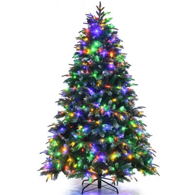 Costway Pre-Lit Snowy Christmas Hinged Tree with Multi-Color Lights-7'