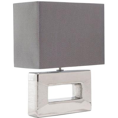 Beliani - Tischlampe Silber Porzellanfuß durchbrochen Stoffschirm Grau langes Kabel mit Schalter Image