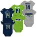 Newborn & Infant DK Metcalf College Navy/Neon Green/Heathered Gray Seattle Seahawks Three-Pack Name Number Bodysuit Set
