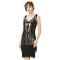 BABEYOND Damen Kleid Retro 1920er Stil Flapper Kleider mit Zwei Schichten Troddel V Ausschnitt Great Gatsby Motto Party Kleider Damen Kostüm Kleid (Schwarz, XXXL)