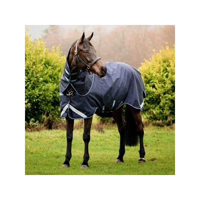 Rambo Duo Force Turnout Blanket w/ Free Bag For Life - 78 - 100g Outer + 100g Hood + 300g Liner - Navy w/ Navy & White Trim - Smartpak