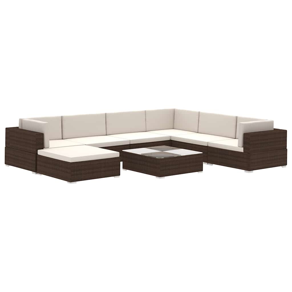 vidaXL 8-tlg. Garten-Lounge-Set mit Auflagen Poly Rattan Braun Image