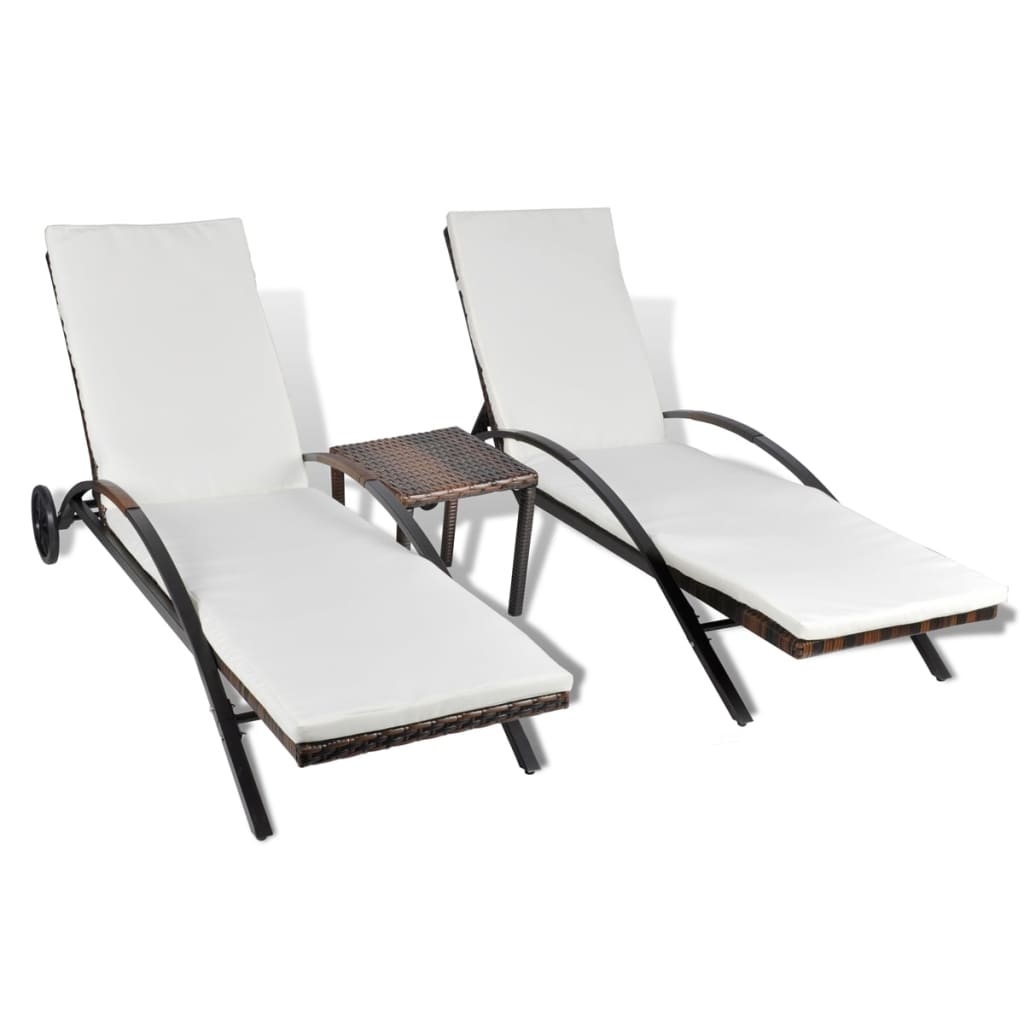 vidaXL Sonnenliegen mit Tisch Poly Rattan Braun Image