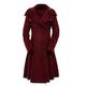 Women's Elegant Lapel Wool Coat Trench Coat Warm Wool Coat Belted Asymmetrical Wool Coat Thick Winter Jumper Overcoat Autumn Winter Coat with Irregular Hem, Wine Red, L,