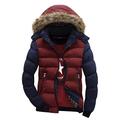 Men's Hoodie Cotton Padded Coat Winter Thick Jacket Outerwear Fashion Fluffy Faux Fur Collar Hoody Parka Coat M Red Blue