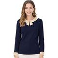 Allegra K Women's Elegant Collar Long Sleeves Work Office Blouse Top Navy Blue 20