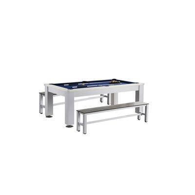 Esterno Outdoor 4- Pc. Pool Table Set (Table, Dining/Ping Pong Top and 2 Benches) - White
