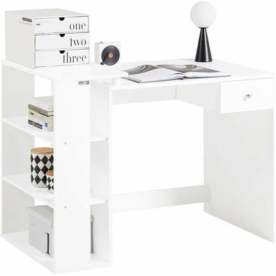 FWT35-W Schreibtisch mit 1 Schublade und 3 Ablagen Tisch Arbeitstisch Computertisch Bürotisch, weiß