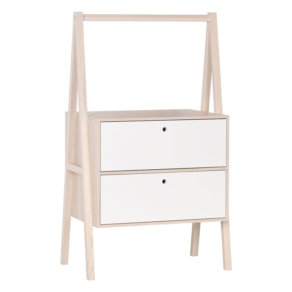 Commode 2 tiroirs décor bois et blanc