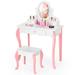 Gymax Kids Vanity Princess Makeup Dressing Table Stool Set W/ Mirror - See Details