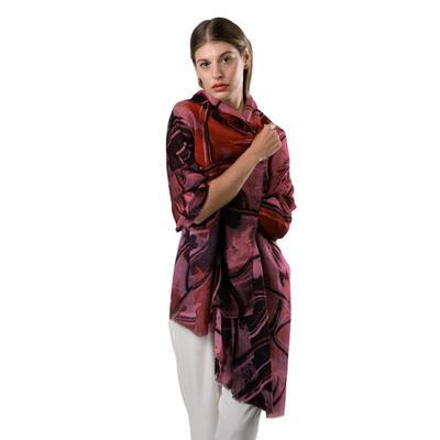 Autumn Vibes,'100% Modal Abstract Leaf-Patterned Shawl from Peru'