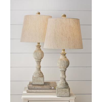 Cottage Antique White Resin 26 1/2" Table Lamp, Set 2 by Fangio Lighting in White