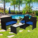 Red Barrel Studio® 8pcs Rattan Outdoor Conversation Set Patio Furniture Set W/Turquoise Cushions Synthetic Wicker/All - Weather Wicker/Wicker/Rattan | Wayfair