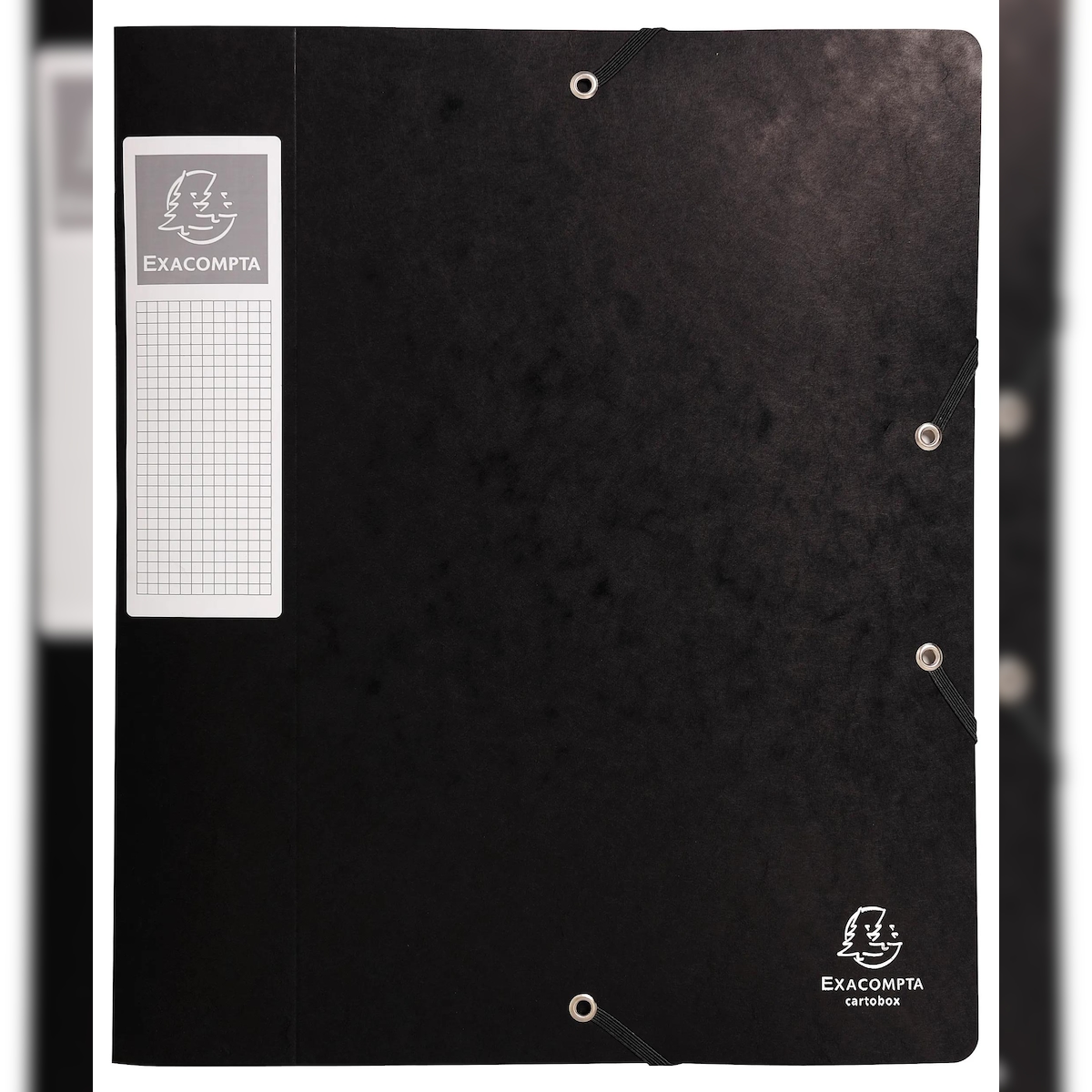Exacompta 16016H 10x Archivbox Cartobox, flach geliefert Rücken 60mm aus Colorspan-Karton, mit 3 Klappen und Gummizug, 25x33cm für DIN A4 - Schwarz Image