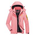 KEFITEVD Women's Winter Waterproof Ski Jackets Warm Fleeced Hiking Coats Snowboarding Jacket with Detachable Hood Pink, S