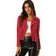 Allegra K Women's Short Jacket Soft Moto Zip Up Pockets Faux Suede Biker Jackets Red 16