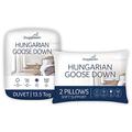Snuggledown Hungarian Goose Down Single Duvet - 13.5 Tog Warm Winter Premium Quilt Ideal for Cold & Chilly Nights, 2 Soft Pillows - Jacquard Cotton Cover, Machine Washable, Size (135cm x 200cm)