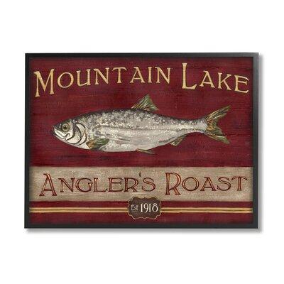 Stupell Industries Antique Mountain Lake Fisherman Sign Angler's Roast by June Erica Vess - Textual Art on Canvas in Red | Wayfair af-499_fr_16x20