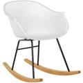 Petit Fauteuil Chaise à Bascule Assise en Plastique Blanc et Pieds en Bois Design Rétro Scandinave