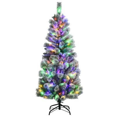 Costway 5 Feet Pre-Lit Hinged Christmas Tree Snow Flocked with 9 Lighting Modes