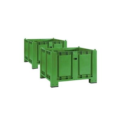 2x Palettenbox, 4 Füßen, LxBxH 1200x800x850 mm, geschlossen, Trgkr 500 kg, grün