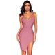 meilun Womens Deep V Neck Strappy Splitting Club Party Bandage Dress, Antique Pink, X-Large