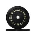 Signature Fitness Olympische Hantelscheiben mit Stahlnabe, 5,1 cm, 100% Naturkautschuk, Schwarz